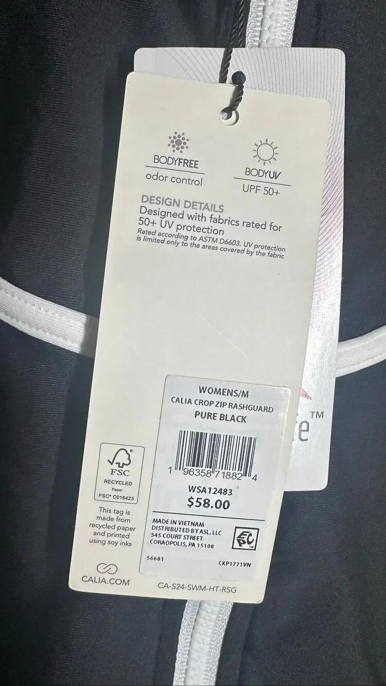 🌸 CALIA Cropped Zip Black and White Swim Rash guard Size Medium New